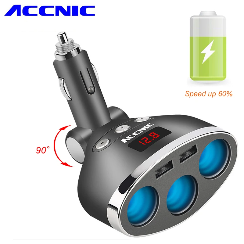 Автомобильное зарядное устройство ACCNIC Dual USB со светодиодным цифровым дисплеем 5 в
