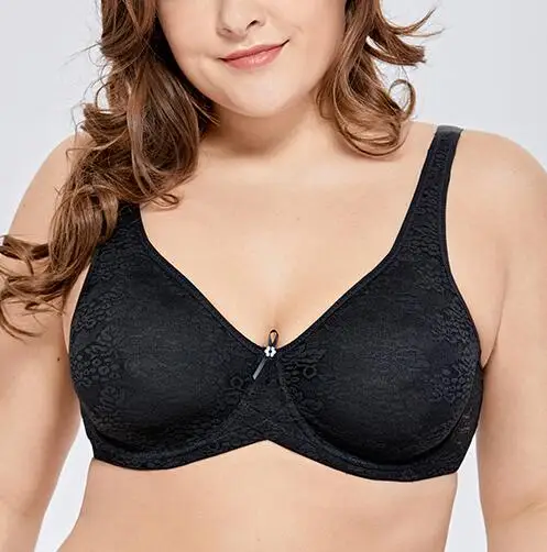 Black BAICLOTHING размера плюс, Женский Гладкий бесшовный бюстгальтер на косточках с полным покрытием, кружевной бюстгальтер 32~ 48 C DD E F G H - Цвет: Black