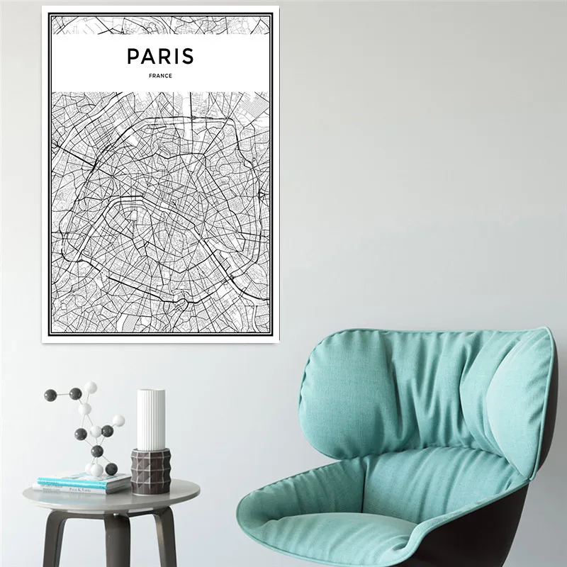 Map Famous City Nordic Canvas Painting Home Decor Wall Art Landon Paris Milan Black Living Room Office Hotel Poster Backdrop DIY | Дом и сад