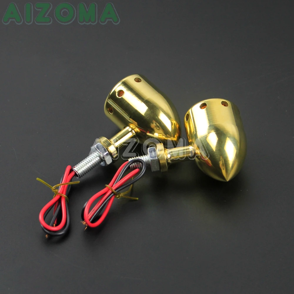 Motorcycle 12v Solid Brass Bullet Turn Signal Blinker Light Amber Flasher Indicators for Harley Chopper Sportster Softail Custom |