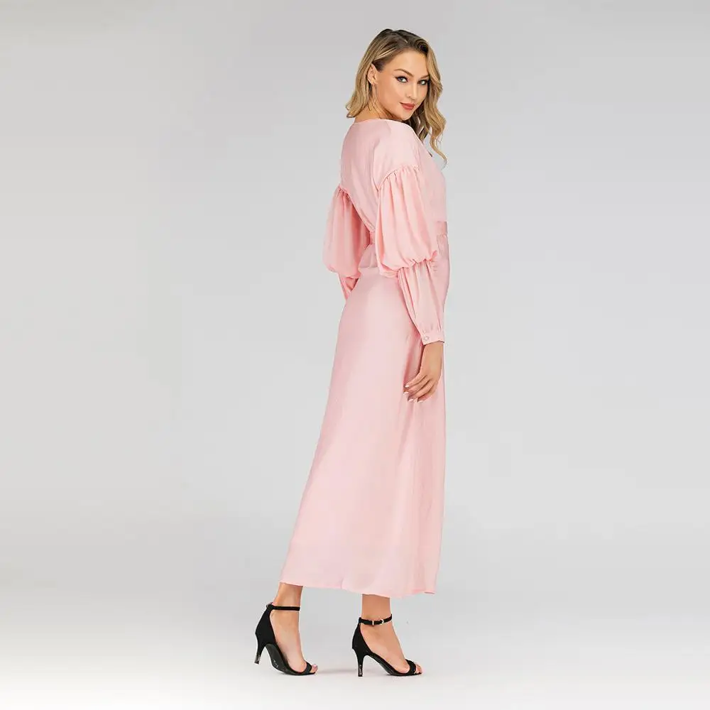 

Middle Eastern Muslim Fashion Women V-neck Pile Sleeve Slim Dress
