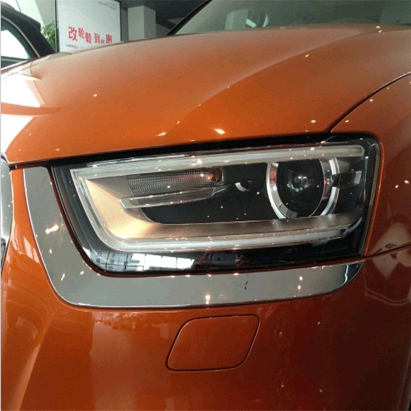 

WELKINRY car auto cover styling for Audi Q3 2012 2013 2014 2015 ABS chrome front head lamp light eyebrow eyelid bar sticker trim
