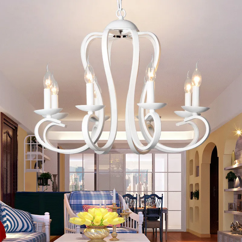 Candelabro de hierro moderno para decoración del hogar, accesorio de iluminación colgante de estilo americano, Vintage, blanco y negro, 110v, 220