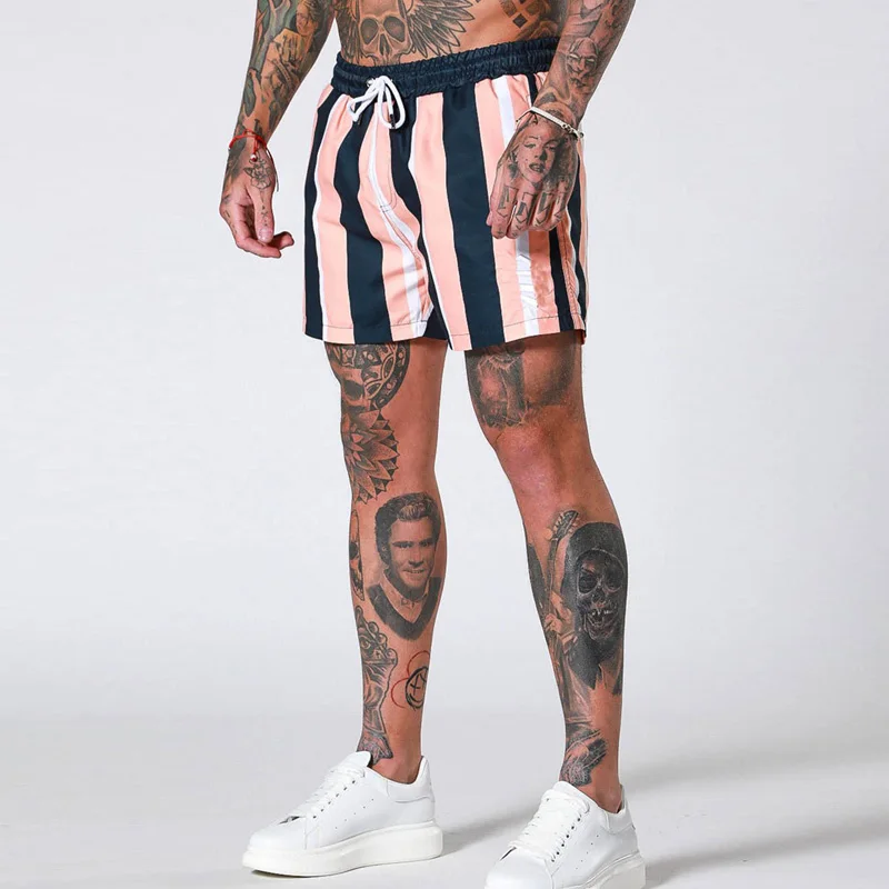 Striped Beach Shorts Briefs Swimwear Shorts Running Shorts Men Breathable Shorts Sport Fitness Training Shorts Gym Shorts
