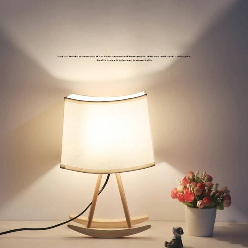 Современная резиновая деревянная Ткань прикроватная простая настольная лампа E27