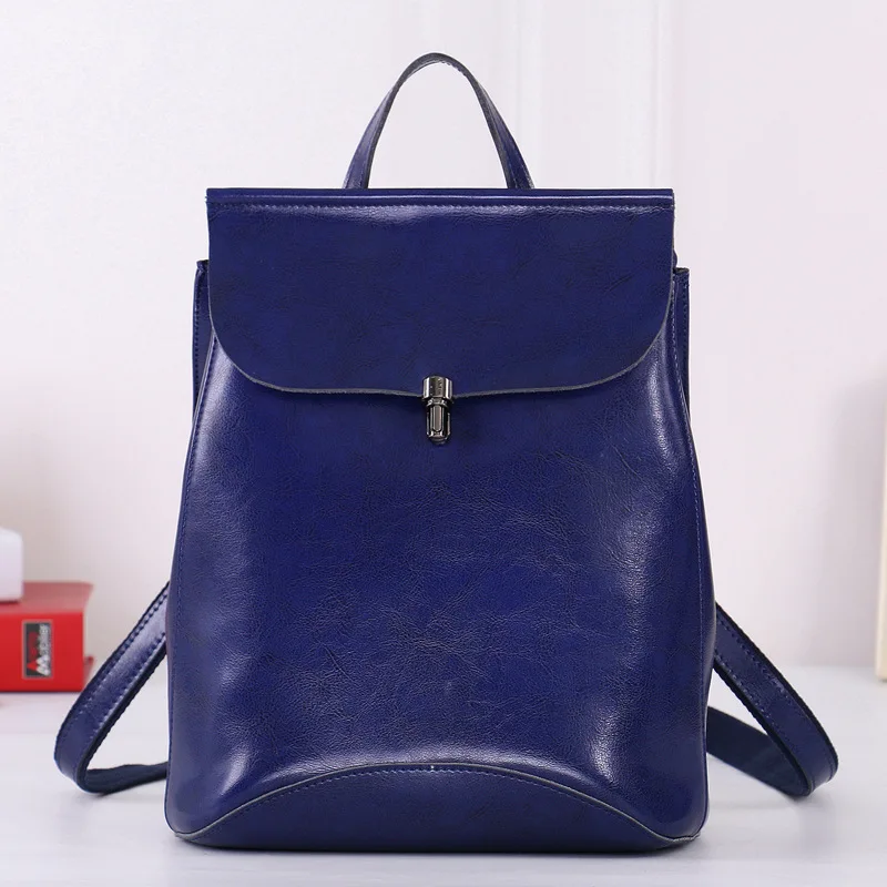 BLUE ZKW рюкзак из натуральной кожи, модный многофункциональный женский рюкзак из воловьей кожи - Цвет: BLUE