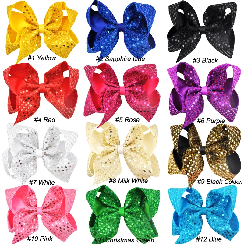 6 Inch Solid Color Sequin Hair Bows Grosgrain Ribbon Hairgrip Alligator Clips Headwear Bowknot Children Girls Accessories | Аксессуары
