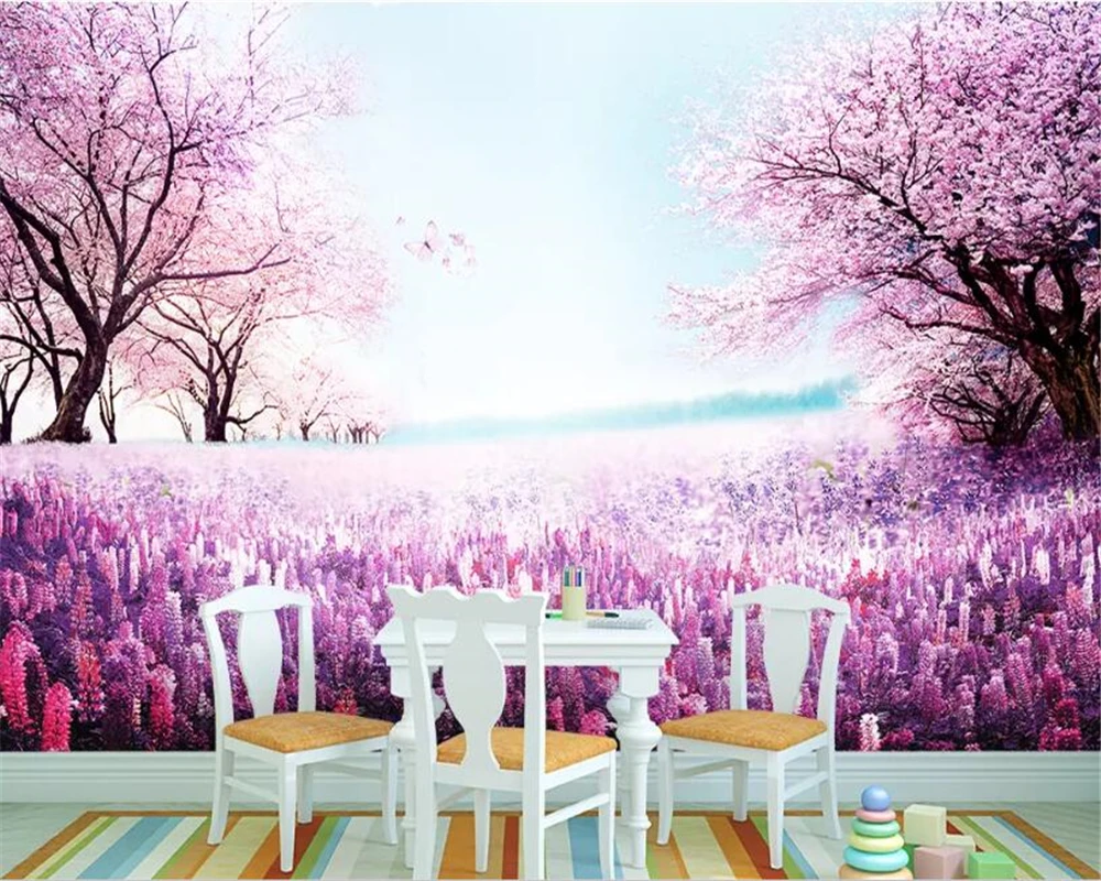beibehang Custom wallpaper mural Purple romantic lavender cherry tree TV background wall decorative painting 3d behang |