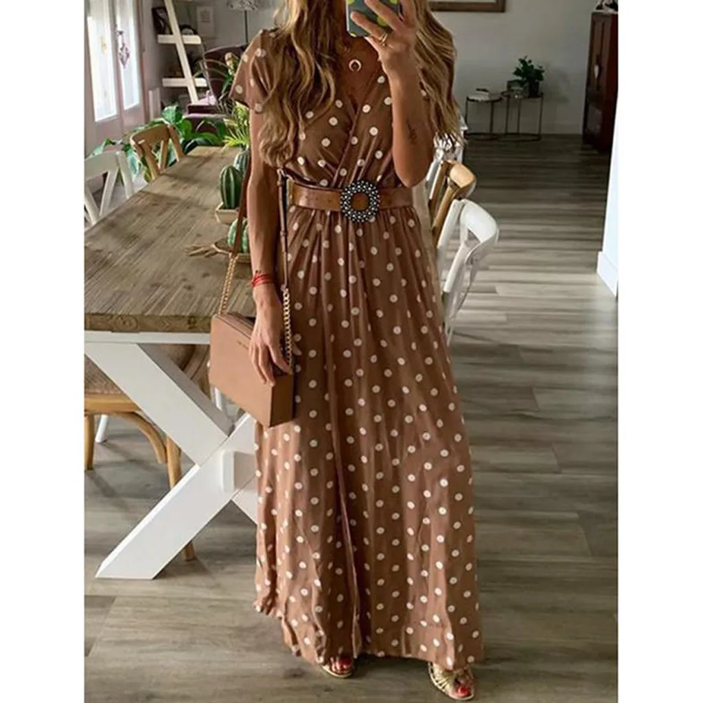 Женское длинное платье в горошек Boho свободные пляжные платья и туники размера