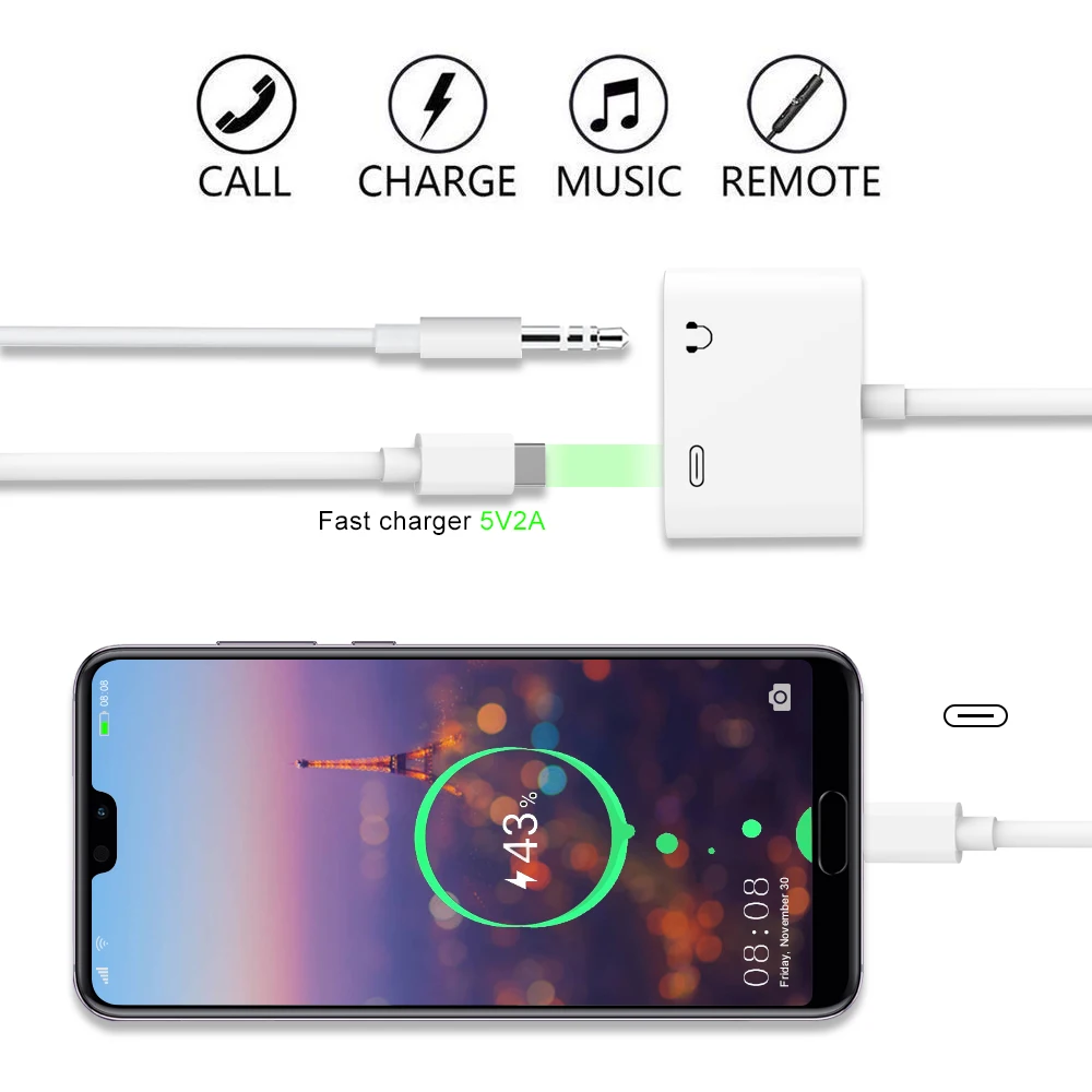 Кабель для наушников Ascromy 2 в 1 USB Type C 3 5 мм разветвитель аудио адаптера Apple iPad Pro 11 2018