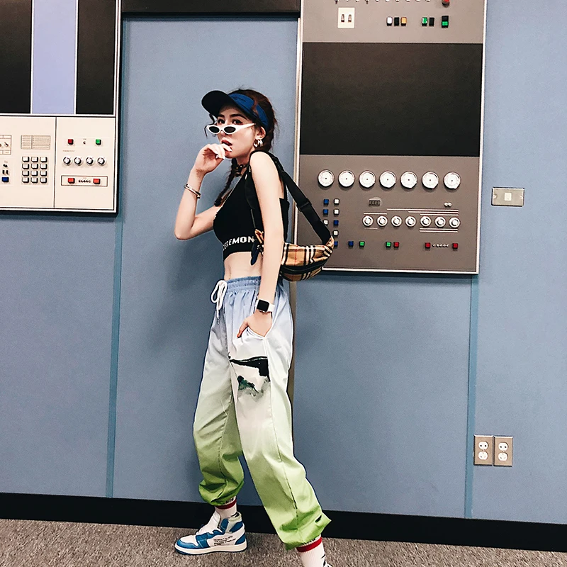 С принтом оленя градиентные штаны для бега женские эластичные брюки в стиле