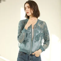 100 silk organza jacket women sunscreen clothing embroidery lightweight fabric long sleeve 3 colors short coat fashion 2019