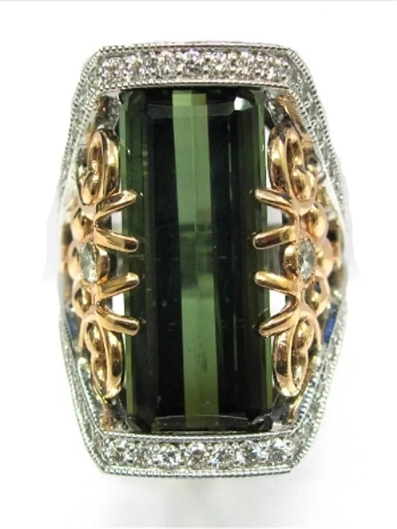 Ретро Зеленый Камень Золото Цвет цветок кольцо Bague для женщин девочек юбилей подарок на день рождения ювелирные изделия блестящие Anillos