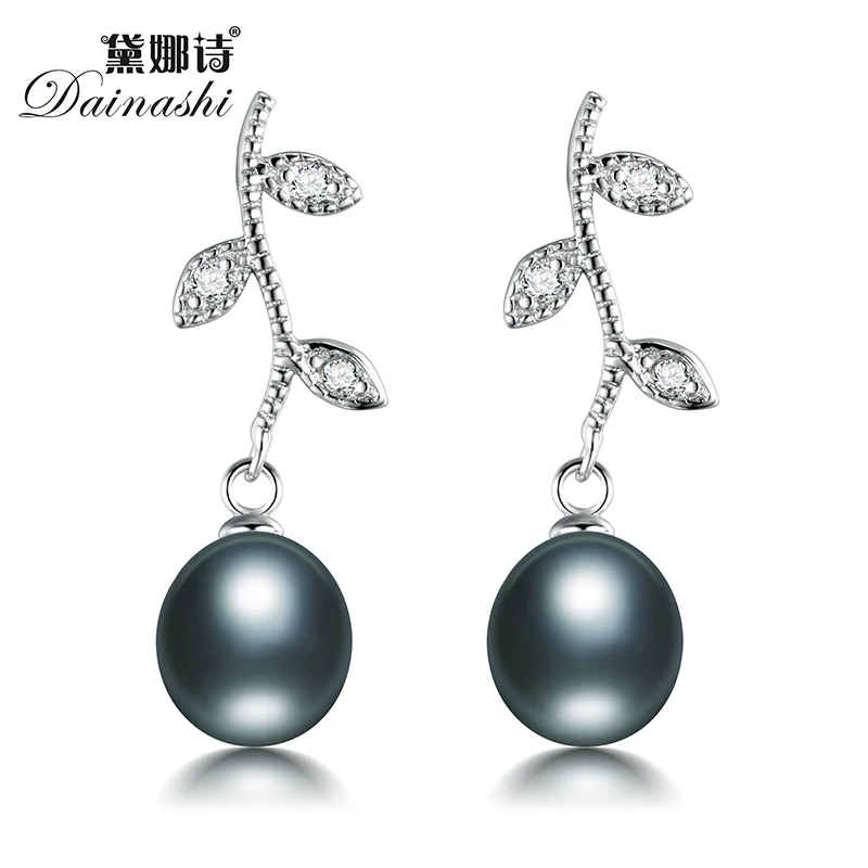 Summer New Arrival Women Pearl Earrings Fine Earring Shinning Zircon Leaf Shape Genuine Freshwater For Gift | Украшения и