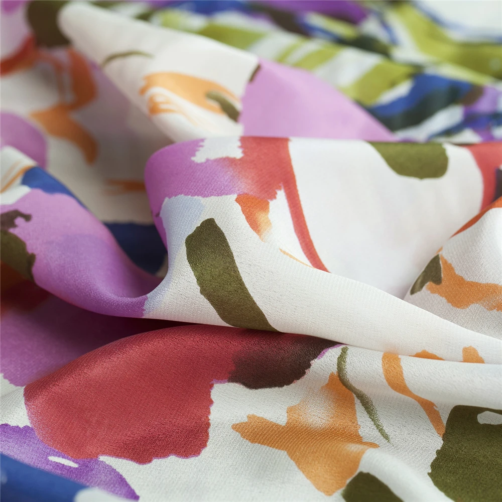 Абстрактный красочный односторонний цветочный чистый шелк с рисунком крепдешин