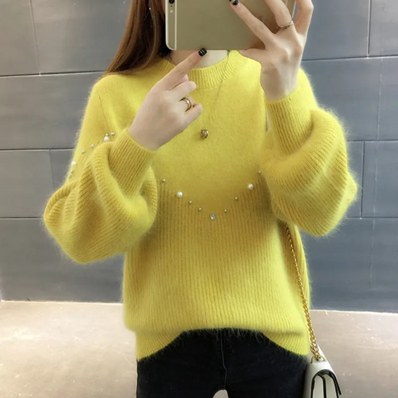 loose short paragraph bottoming sweater female students autumn winter Thicken knit Half high collar Women's clothingA609 | Женская