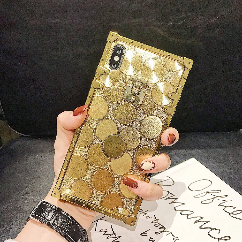 Хит, 3D роскошный квадратный Золотой блестящий чехол для iphone 11Pro X XR XS MAX 7 8 Plus для samsung Galaxy S10 S9 Plus Note 10 9, задняя крышка