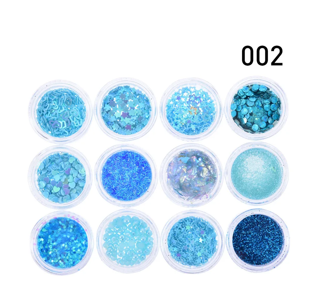 Fulljion 12 Mixed Flake Chunky Body Glitter Nail Face Eye Shadow Sequins Festival Decorations Adhesive Temporary Tattoos Sticker