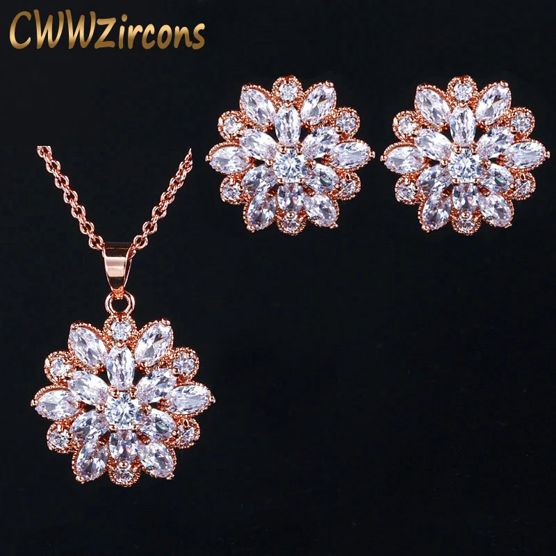 Комплект из серег и ожерелья цвета розового золота с фианитом|brand jewelry sets|fashion