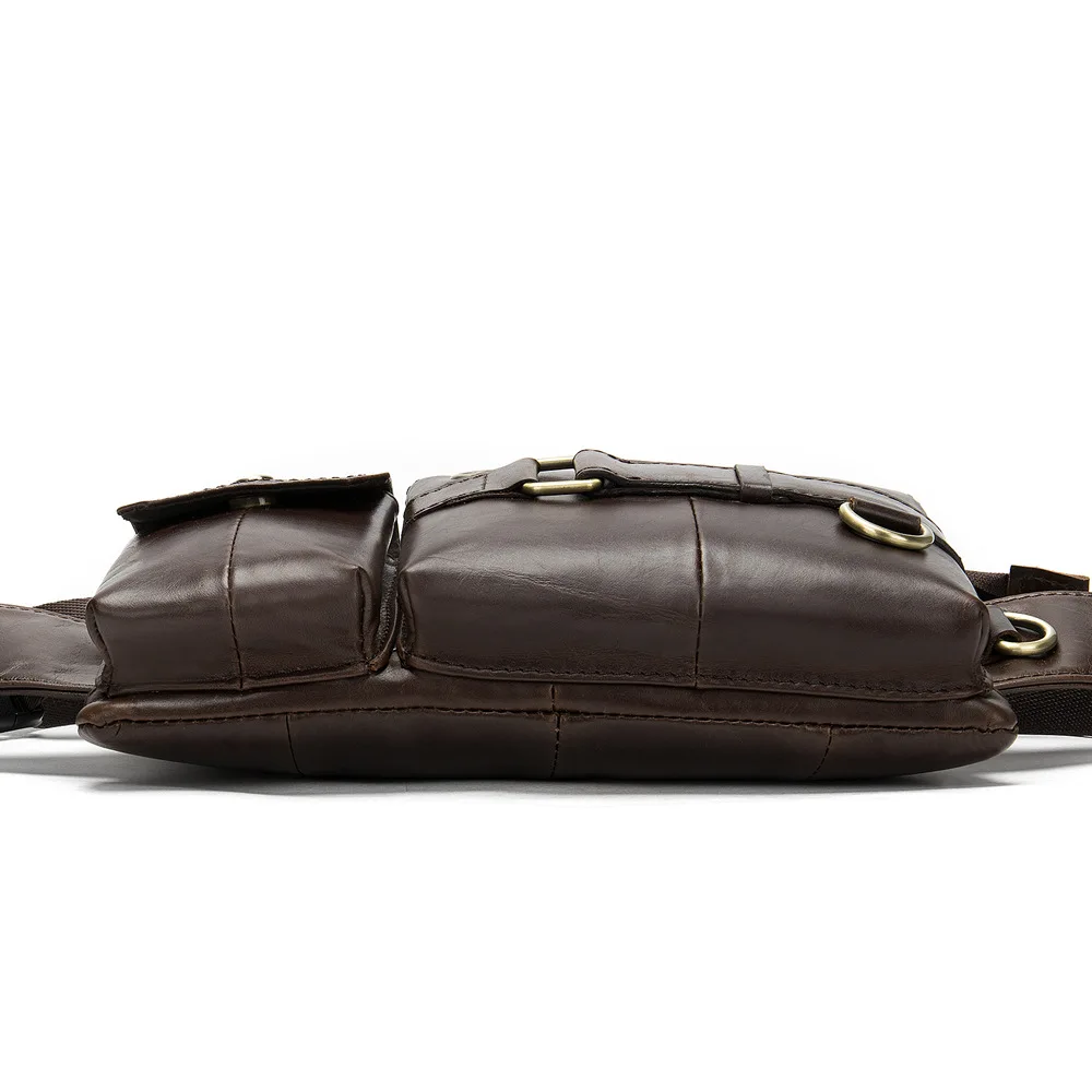 MVA Coffee Men`s Waist Pack Genuine Leather Men Crossbody Bag Casual Chest Cow Leater | Багаж и сумки