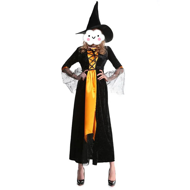 

Adult Grey Witch Costume Women's Halloween Fancy Dress fantasia adult Cosplay Party Outfit vintage Gothic long witch costumes