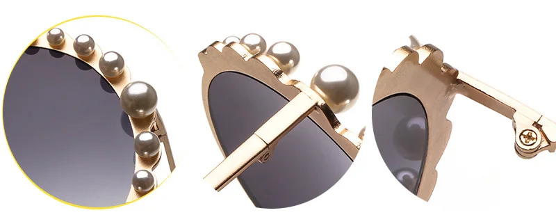 Венецианские круглые градиентные жемчужные солнцезащитные очки для женщин, Брендовые очки с жемчугом, винтажные брендовые дизайнерские солнцезащитные очки с металлическим каркасом