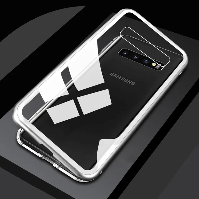 Silver-Transparent Для samsung Galaxy s10 plus Магнитный чехол 360 Передний+ задний двухсторонний 9H чехол из закаленного стекла для samsung s10e S 10 металлический бампер - Цвет: Silver-Transparent