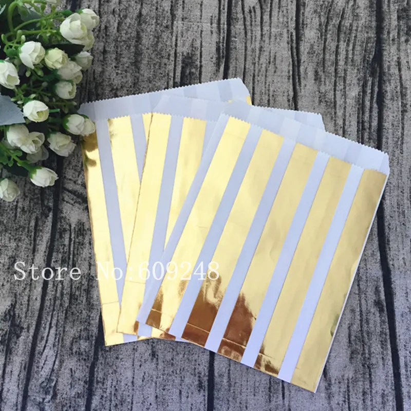 Металлическая Золотая фольга в Вертикальную Полоску 100 шт. конфетные пакеты