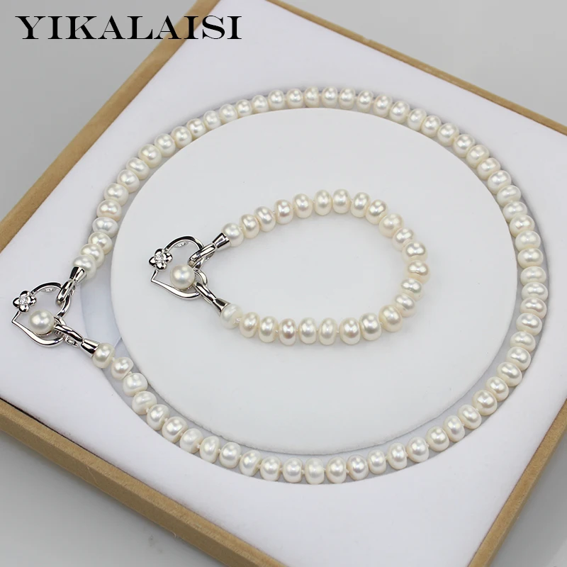 YIKALAISI, 925 пробы, серебро, натуральный пресноводный жемчуг, колье, ожерелье, браслет, модные наборы для женщин, 8-9 мм, жемчуг, 4 цвета