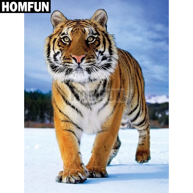 

HOMFUN Full Square/Round Drill 5D DIY Diamond Painting "Animal tiger" Embroidery Cross Stitch 5D Home Decor Gift A02414