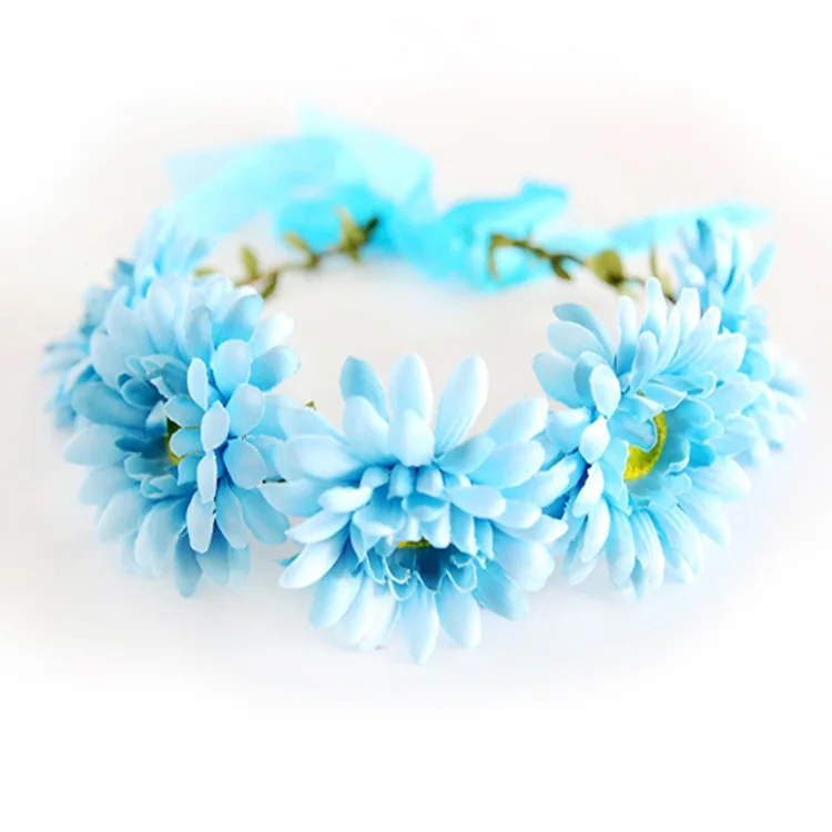 Sky Blue 1 шт. Boho пион гирлянда из цветов Женская Корона регулируемые аксессуары для волос фестиваль свадебное платье Танцы реквизит для фото вечеринок - Цвет: Sky Blue