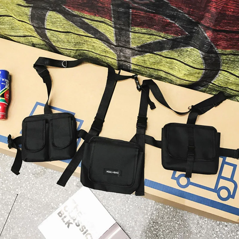 Black Waist Bag Хип-хоп женские сумки на талии Унисекс Многофункциональная сумка для груди Трендовый жилет с несколькими карманами - Цвет: Black Waist Bag