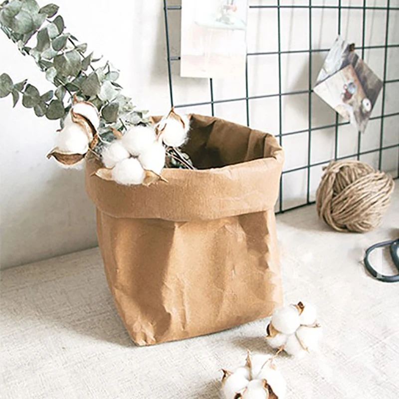 

Washable Kraft Paper Storage Bag Plants Grow Sundries Food Nordic Simple Storage Bag Home Decor Organizer