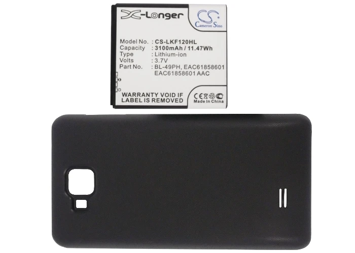 

Аккумулятор Cameron Sino 3100 мАч BL-49PH, EAC61858601, EAC61858601 AAC для LG F120, F120K, F120L