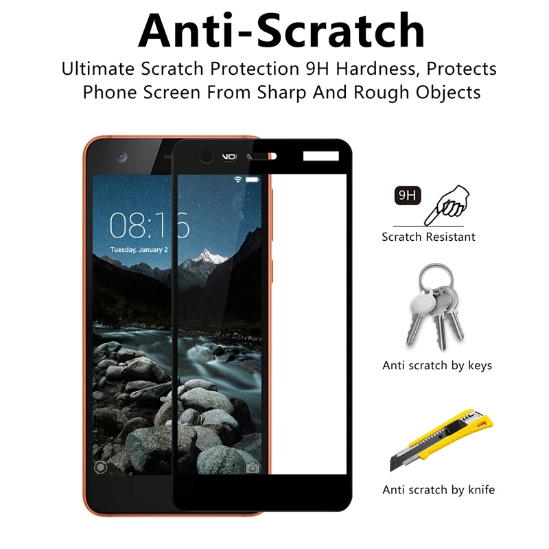 Полное покрытие закаленного стекла для Nokia 2, защитная пленка для экрана 5,0 дюймов, электропокрытие.