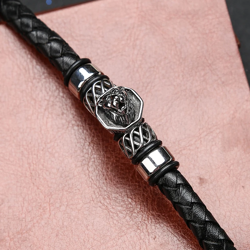 Мужские и женские браслеты MOGE модные из натуральной кожи в стиле панк с цепочкой