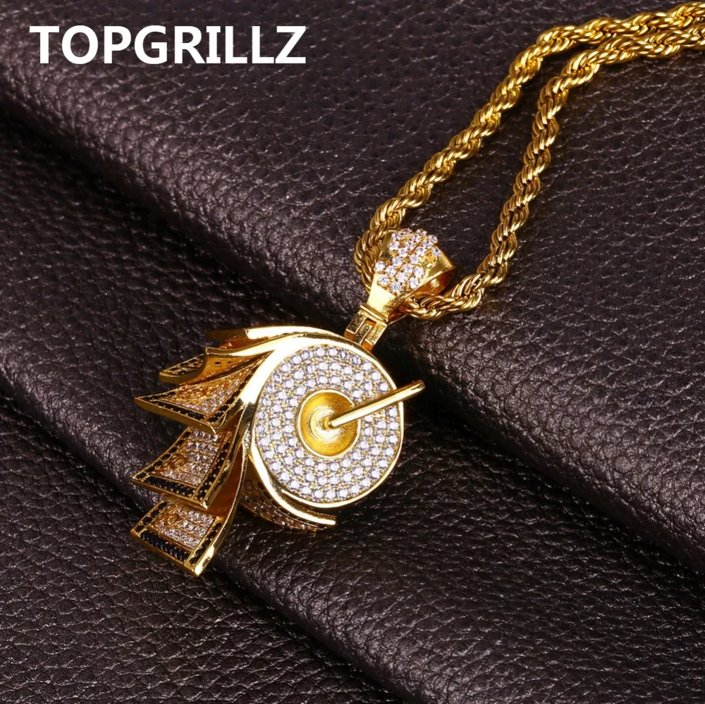 

Кулон TOPGRILLZ в стиле хип-хоп с кубическим цирконием ожерелье бумага и золотым покрытием, ювелирные изделия, 24 дюйма