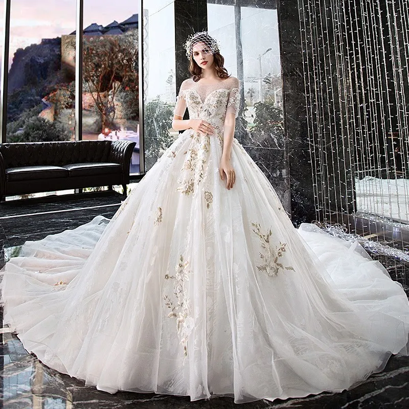 Роскошные арабские Свадебные платья Дубай бальное платье с коротким рукавом