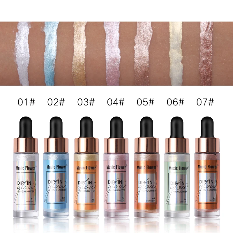 Music Flower Brand Bronzer Liquid Highlight Facial Makeup Highlighter iluminador Corrective Face Brightening Waterproof Make Up | Красота и