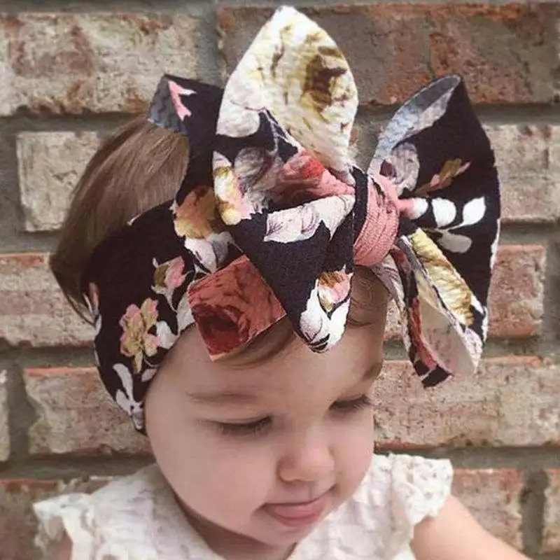 

Flowers Baby Headbands Printed Bowknot Elastic Baby Turban Newborn Hair Accessories