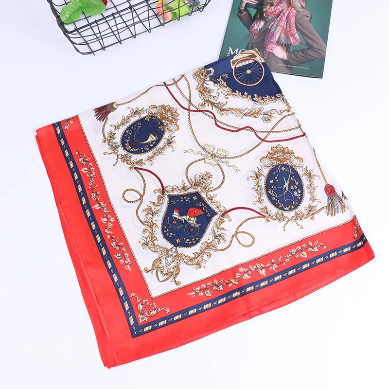 Для женщин шарф Белый сатин большой головой квадратный хиджаб дизайнер модный