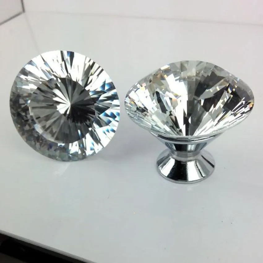 40 мм Стразы дверные ручки для шкафа ящика из хромированного серебристого стекла