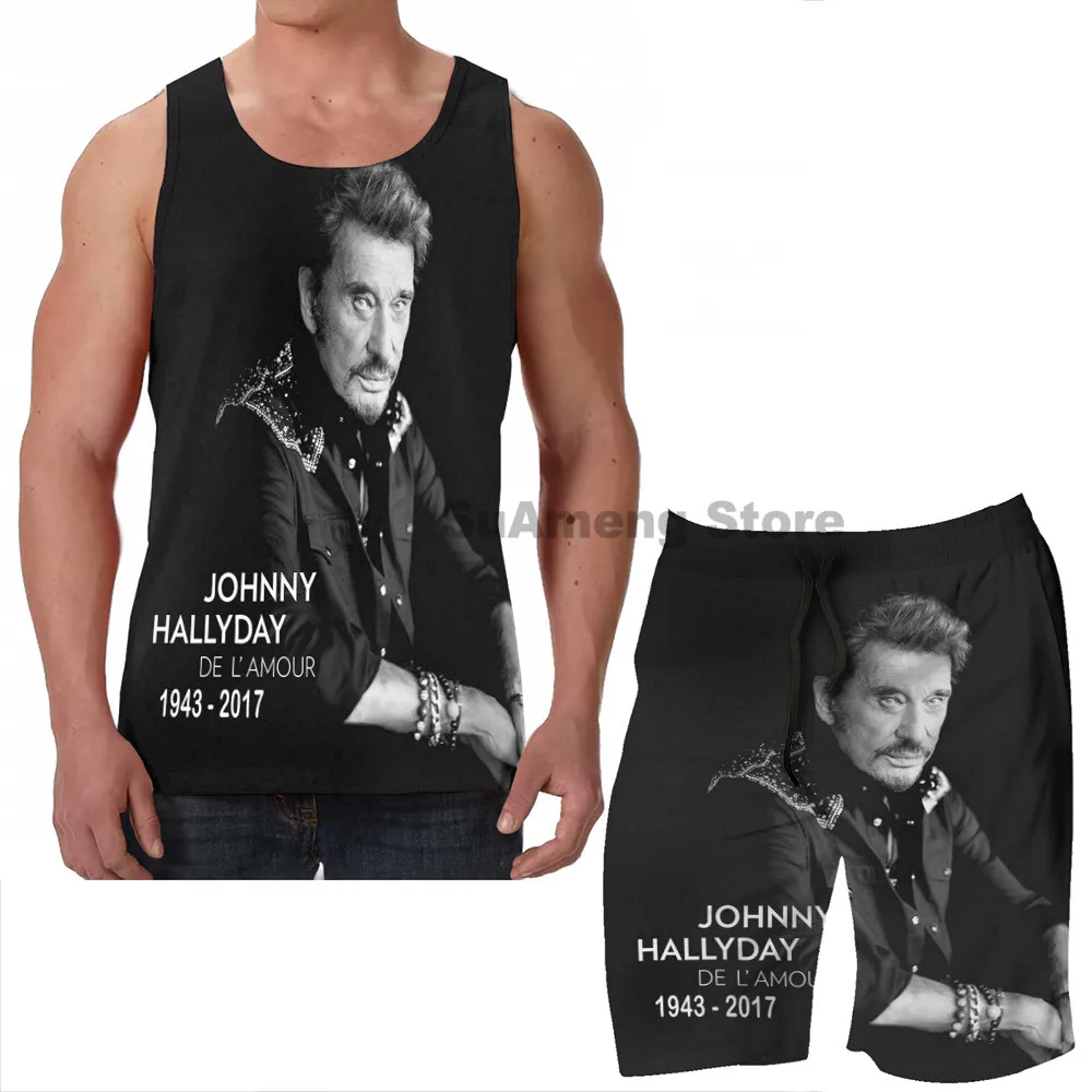 men sets funny print men Tank Tops Women Johnny Hallyday Limitied Edition men Board beach shorts women sets fitness sleeveless vest - Цвет: men sets