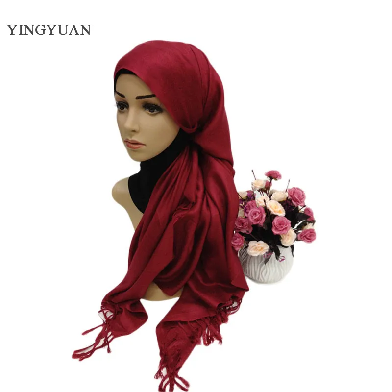 

CJ001 Solid color muslim scarf hijabs tassel fashion scarf of womens