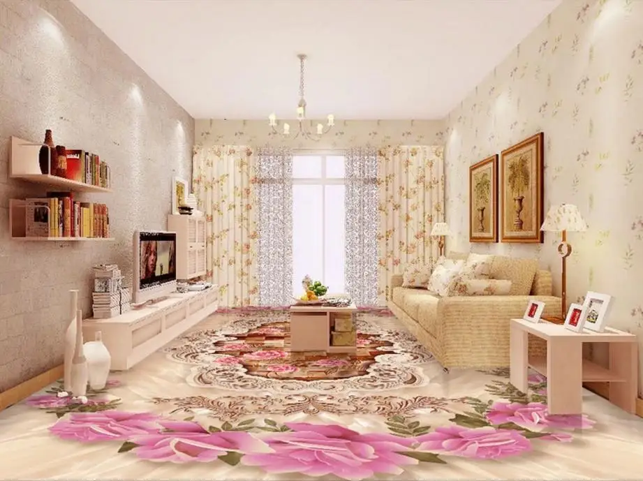 Пользовательские 3D полы фрески фото пол обои для гостиной спальни Роза узор