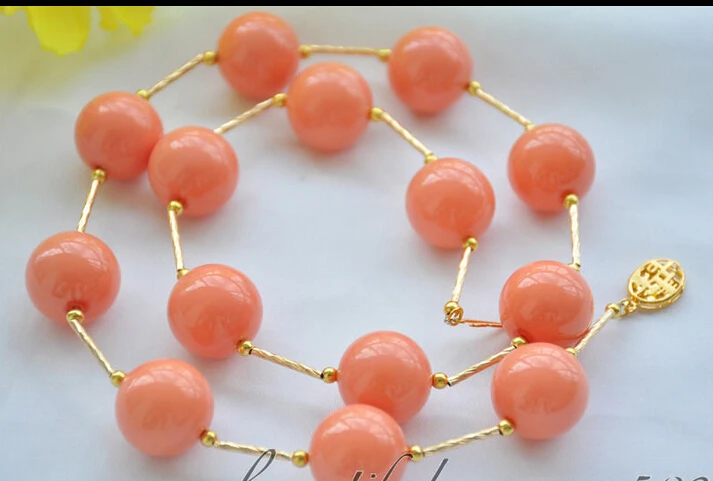 

Prett Lovely Women's Wedding FREE shipping>>> >>16mm round coral-pink south sea shell pearl necklace 18inch (z6674)