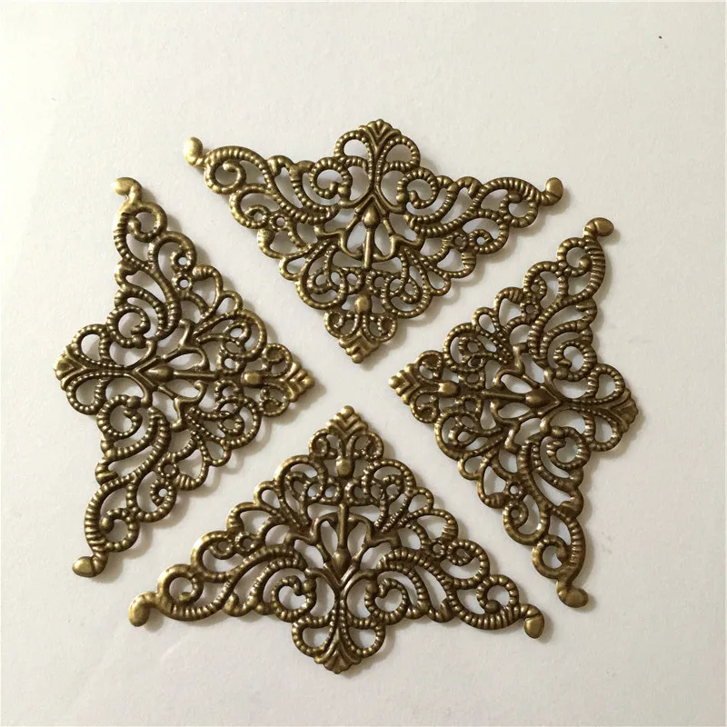 Filigree Triangle Wraps Connectors Cabochon Cameos DIY Jewelry Findings Fit Base Settings Bronze Tone 10Pcs | Украшения и