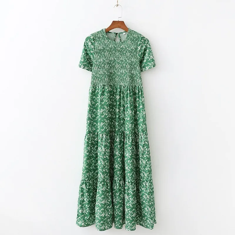 Женское платье макси с цветочным принтом длинное в стиле бохо высокой талией и