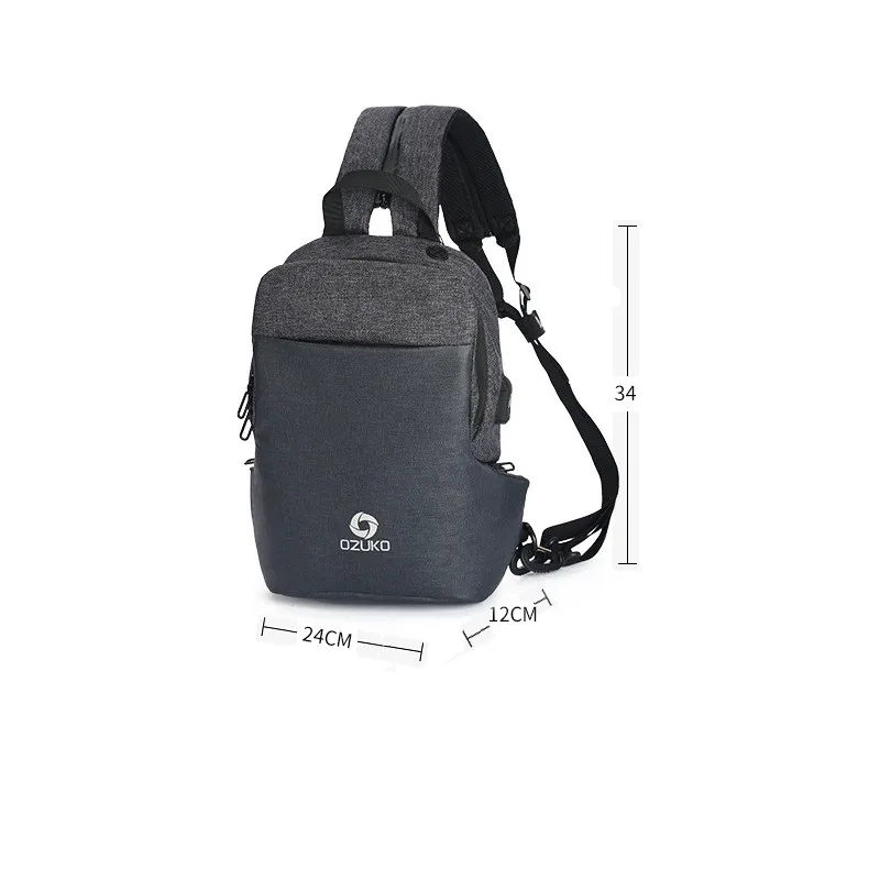 OZUKO Multifunction Shoulder Crossbody Bag Waterproof Messenger Bags Chest Pack Men Fashion Male Chest Bags USB Charging Travel
