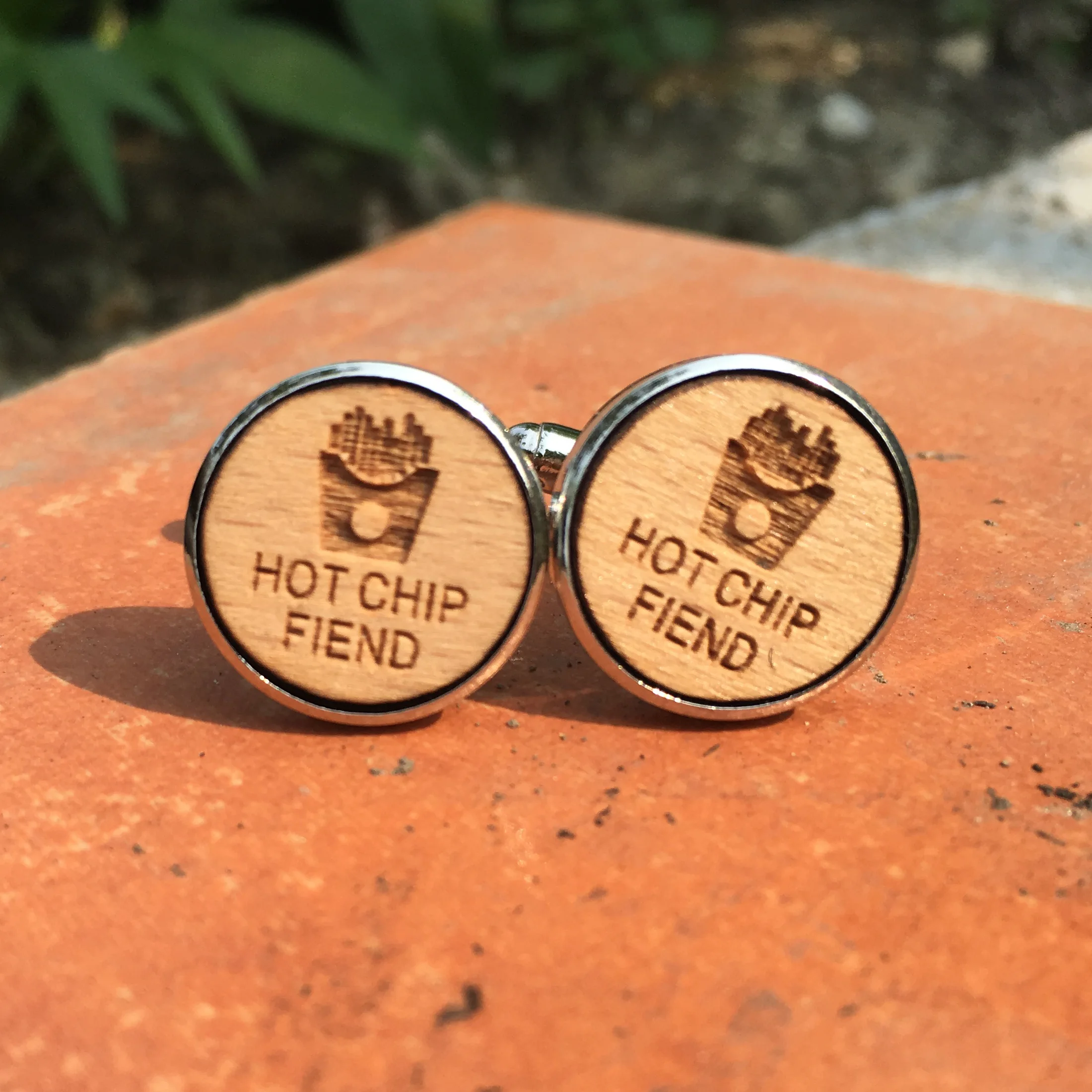 Горячий чип Fiend деревянные Запонки фаст фуд наркоман BigMac свадебный подарок